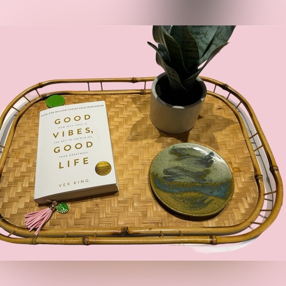 Set of 2 Vintage Bamboo Woven Serving Trays 1950’s Mid Century Boho XL - Picture 8 of 8